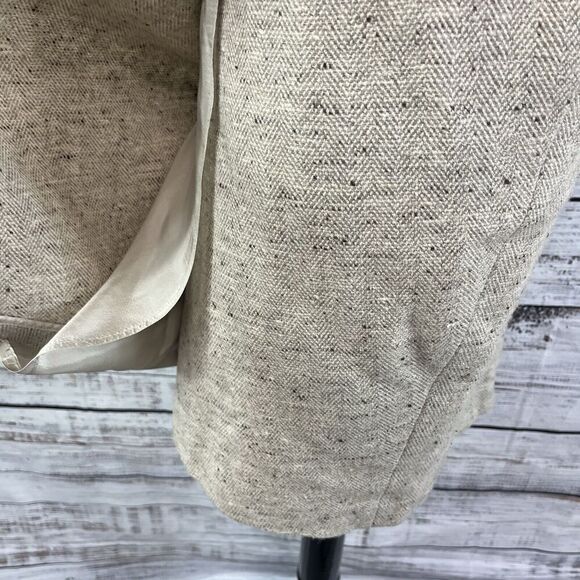 Vintage Liz Claiborne Skirt sz 8 Tan Khaki Wool Tweed Wrap Blanket Fringe Pencil - Picture 9 of 11